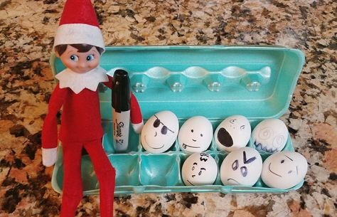 Our Elf on the Shelf drew silly faces on all of our eggs! Elf Faces, Elf Drawings, Christmas Shelf, Islamic Society, Christmas Preparation, Cracked Egg, Drawing Faces, Spiritual Symbols, Silly Faces