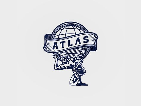 Atlas Logo by Srdjan Vidakovic Logo Education, Atlas Design, Atlas Tattoo, Typography Design Inspiration, Globe Logo, Pic Art, Logo Design Collection, Logos Inspiration, New Garden