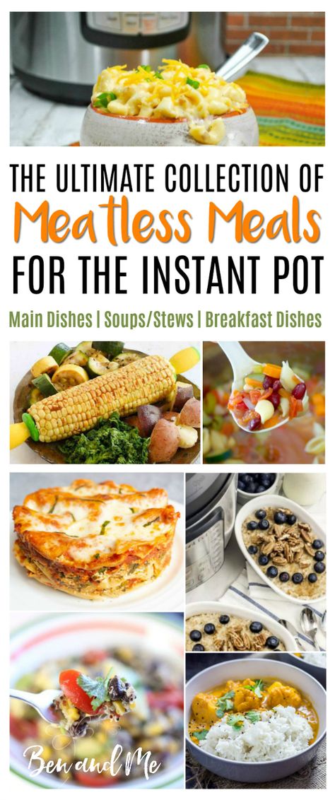 The Instant Pot pressure cooker is a great kitchen tool for vegetarians or those who want to cut their grocery budget by cooking occasional meatless meals. Here is the ultimate collection of meatless meals for the Instant Pot pressure cooker! #instantpot #instapot #instantpotrecipes #recipes #recipe #pressurecooker #pressurecookerrecipes #maindishes #breakfast #soupsandstews Chicken Instapot, Instapot Recipes Chicken, Recipes Instapot, Instapot Meals, Meals Chicken, Instant Pot Recipes Vegetarian, Vegan Instant Pot Recipes, Vegetarian Instant Pot, Recipes Instant Pot