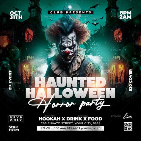 Halloween Flyer Design, Halloween Horror Party, Club Party Flyer, College Night, Night Club Flyer, Dj Flyer, Halloween Party Flyer, Horror Party, Epic Party