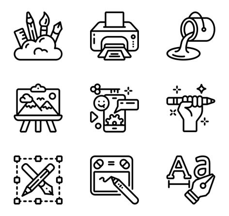 Idea Icon Design, Graphic Icons Design, Graphic Design Icons Illustrations, Graphic Design Icons Symbols, Icon Styles Design, Graphic Design Doodles, Graphic Design Symbols, Iconography Design, Icons Graphic Design