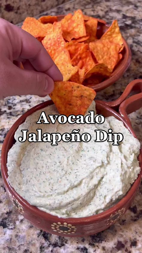 Cardi B Tiktok, Jalapeño Dip, Avocado Dip Recipe, Pierogi Casserole, Jalapeno Dip, Mexican Crema, Chicken Bouillon, Avocado Dip, Dip Recipes Easy