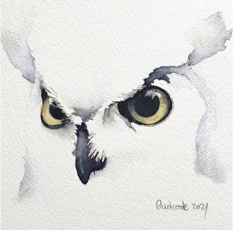 Watercolor Paintings Of Animals, Whimsical Art Paintings, Owl Watercolor, Owl Artwork, Bird Watercolor Paintings, Diy Watercolor Painting, Watercolour Inspiration, Great Horned Owl, White Eyes