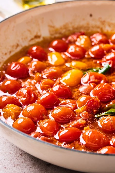 Burst Cherry Tomato Pasta | Olive & Mango Bursted Cherry Tomato Pasta, Cooked Cherry Tomatoes, Cherry Tomatoes Recipes Pasta, Cherry Tomatoes Sauce, Burst Cherry Tomato Pasta, Cherry Tomato Pasta Sauce, Tomatoes Sauce, Tomato Pasta Recipe, Cherry Tomato Recipes