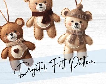 Felt Teddy Bear Pattern, Felt Animal Patterns Free Printables, Felt Crafts Patterns Templates, Felt Templates Printable Free Pattern, Felt Bear Pattern, Cute Felt Crafts, Christmas Felt Crafts, Felt Teddy Bear, Teddy Bear Template