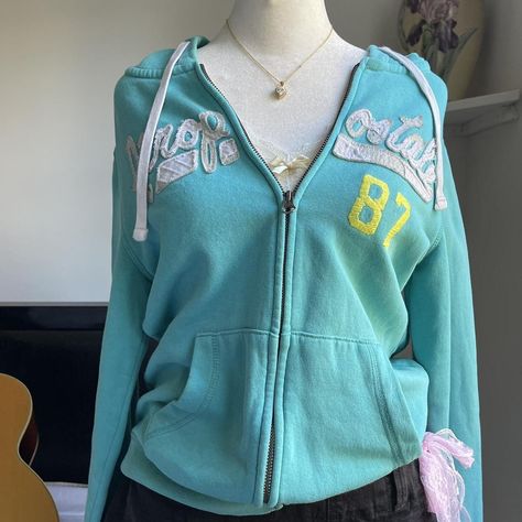 Vintage Aeropostale zip up hoodie   Blue zip-up... - Depop Fitted Zip Up, 2000s Fashion Winter, Cute Zip Up Hoodie, Vintage Aeropostale, Aeropostale Hoodies, Wishlist Ideas, Personal Things, My Clothing Style, Cozy Outfits