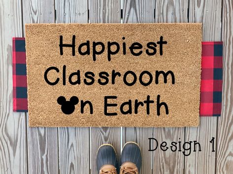 Disney Teacher, Back To School Decor, Disney Doormat, Spring Doormats, Rainbow Crayon, Classroom Welcome, Custom Teacher Gifts, School Decor, Earth Design