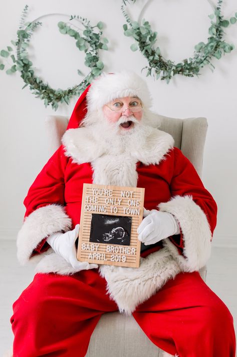 Santa Baby Announcement, Santa Baby Gender Reveal Ideas, Santa Baby Gender Reveal, Christmas Time Pregnancy Announcement, Announcing Pregnancy At Christmas, Pregnant Announcement Christmas, Santa Pregnancy Announcement, Baby Gender Announcement, Santa Baby Pregnancy Announcement