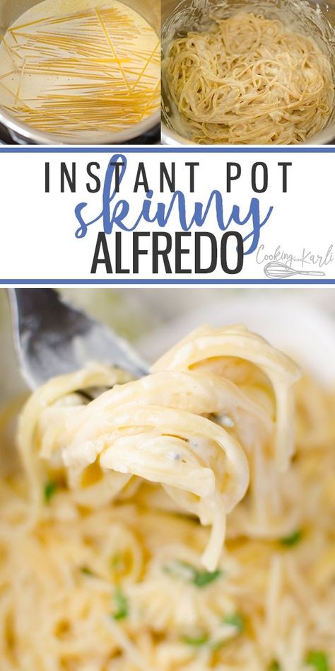 Instant Pot Skinny Alfredo is a fast, easy pasta dish made in the Instant Pot with a skinny creamy garlic parmesan cheese sauce. The sauce has NO heavy cream and uses evaporated milk instead. All the flavor, none of the guilt! #Instantpot #pasta #alfredo No Heavy Cream, Parmesan Cheese Sauce, Instant Pot Pasta Recipe, Pasta Alfredo, Easy Pasta Dishes, Recipe Dinner, Alfredo Recipe, Instant Pot Dinner Recipes, Easy Instant Pot Recipes