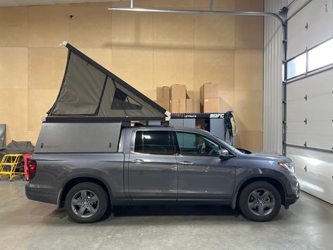 2022 Honda Ridgeline Camper - Build #5592 - GoFastCampers Honda Ridgeline Camping, Magnetic Gray, Camper Build, Rock Sliders, Honda Ridgeline, Honda Models, Stone Grey, Toy Trucks, Crew Cab