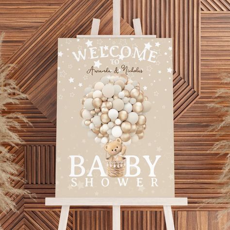 Bear Balloons Baby Shower Welcome Foam Board Boho Bear Theme, Hot Air Balloon And Bear Theme, Teddy Beat Baby Shower Decor, We Can Bearly Wait Sign, Teddy Bear Welcome Sign, Best Teddy Bear, Cute Baby Shower Ideas, Bearly Wait, Baby Arrival