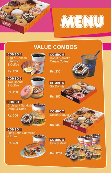 dunkin donuts Donut Stall Design, Dunkin Dounat, Donut Menu Design, Dunkin’ Donuts, Donkin Donuts, Dukin Donuts, Dunkin Donuts Drinks, Dunkin Dounuts, Dunkin' Donuts