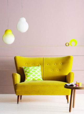 By itself or beside burnt orange, this original MCM shade of mustard might not "cut it" with your style, but pull out your full paint fan, and a new color pairing can make it sing! Embroidered Pictures, Yellow Couch, Yellow Sofa, Salalah, Home Decor Color, Design Del Prodotto, Vintage Sofa, Cat Wall, A Living Room