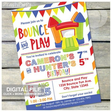 Bounce House Party Invitations, 4th Birthday Party For Boys, Bounce House Birthday Party, Bounce House Birthday, Jump Party, Chalkboard Invitation, Bouncy House, Birthday Chalkboard, Bounce House