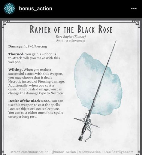 Dnd World Ideas, 5e Homebrew Items, Rogue Items 5e, Dnd Magic Items Homebrew Rogue, Dnd Magic Items Rogue, Quarterstaff Dnd, Rogue Magic Items 5e, 5e Magic Items, Dnd Rapier Design