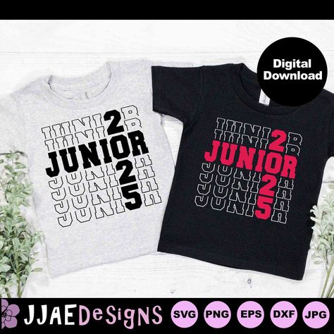 - Downloadable cut files perfect for making custom t-shirts, hoodies, and other apparel for your junior class. #juniorshirtsvg #classofsvg #juniorclassshirtsvg #juniorsvg Junior Shirts Class Of 2025, Junior Year High School Shirts, Class Of 2025 Posters, Class Of 2025 Shirt Ideas, Junior Class Shirts, Junior Year High School, Class Tshirts, Pep Squad, Pep Rally Games