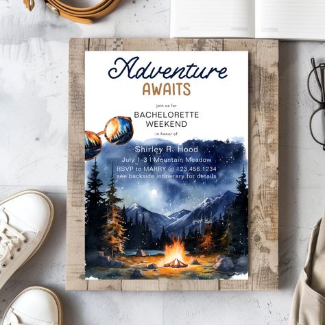 Bachelorette Weekend Invitations, Lake Side, Mountain Camping, Weekend Party, Bachelorette Party Invitations, Camping Adventure, To The Mountains, A Cabin, Pack Your Bags