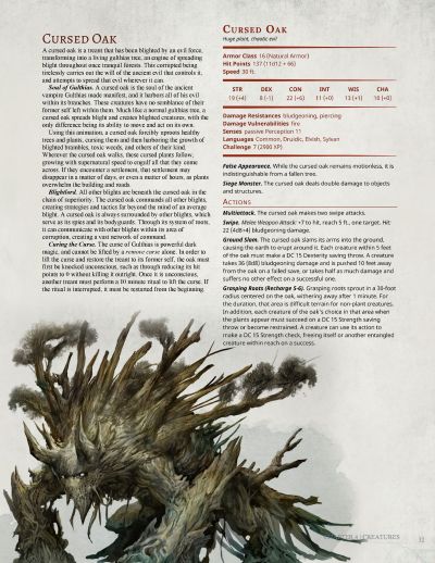 Cursed Oak. Ent wood Forest elemental Homebrew Beasts 5e, Dnd Curses, Dnd Enemies, Homebrew Monsters, 5e Monsters, Dungeons And Dragons Races, Dnd Stats, Plant Monster, Dnd Monster