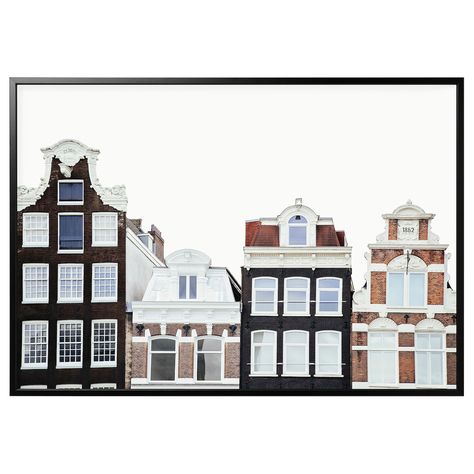 IKEA - BJÖRKSTA, Picture and frame, Amsterdam buildings/black, Motif created by Irene Suchocki. The picture and frame come in separate packages. Create a picture that fits you and your walls by choosing the size of the canvas, a motif you like, and the color of the frame you prefer. Amsterdam Buildings, Ikea Website, Household Decor, Modern Kitchens, Think Big, Large Frames, Service Design, Amsterdam, Wall Mount