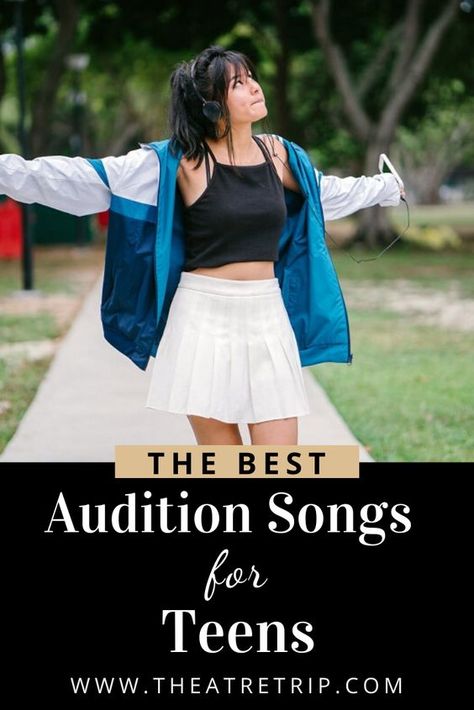 The BEST Audition Songs for Teens - by Vocal Type|#learningvocals, #HowtoSingBetter, #howtosinghighnotestips #startlearningsinging, #learnsingingathome Musical Theatre Audition Songs, Good Audition Songs, Best Songs To Sing For An Audition, Audition Songs For Mezzo Sopranos, Songs To Sing For An Audition, Audition Songs For Sopranos, Audition Songs For Altos, Acting Auditions Monologues, Theater Tips