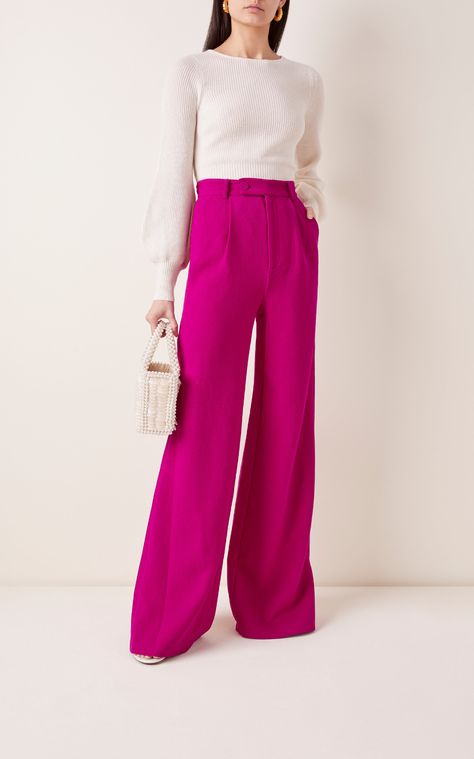 Pink Trousers Outfit, Pink Pants Outfit, Wide Leg Pants Outfit, Rebecca De Ravenel, Cool Winter, Pink Trousers, Pink Pants, Pantalon Large, Looks Chic