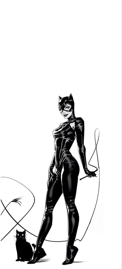 Cat Woman Illustration, Cat Woman Aesthetic Cartoon, Black Catwoman Art, Catwoman Comic Panels, Cat Woman Physique, Catwoman Tattoo Design, Cat Woman Aesthetic Wallpaper, Catwoman Physique, Black Cat Wallpaper Marvel