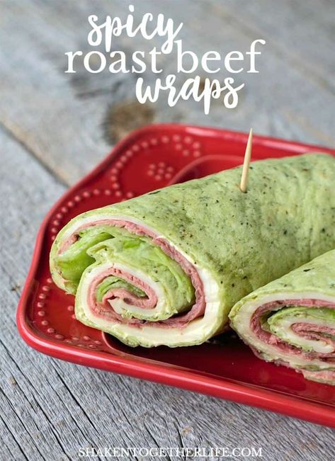 Spicy Roast Beef Wraps Roast Beef Roll Ups, Roast Beef Wrap, Shaken Beef, Roasted Pumpkin Recipes, Beef Roll Ups, Sandwich Wraps Recipes, Beef Wraps, Buh Bye, Lunch Wraps