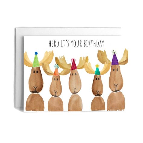 Moose Birthday, Party Jokes, Happy Birthday Cards Handmade, Painted Cards, Holiday Boutique, Watercolor Birthday Cards, Watercolor Calligraphy, Watercolor Birthday, Watercolor Greeting Cards