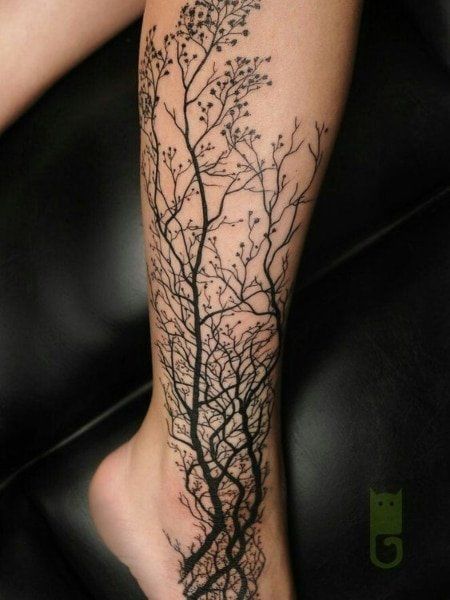 40 Coolest Leg Tattoos for Women in 2022 - The Trend Spotter Tree Leg Tattoo, Tattoo Trees, Tattoo Calf, Tattoo Tree, Full Leg Tattoos, Tattoo Leg, Girls With Sleeve Tattoos, Leg Tattoos Women, Leg Sleeve Tattoo