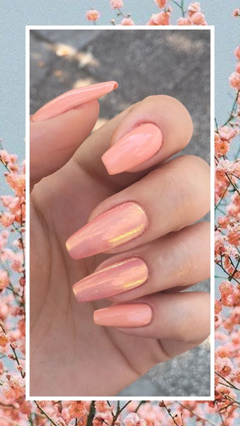 Peachy Nails, Peach Acrylic Nails, Peach Colored Nails, Cruise Nails, Peach Nails, Nail Pops, Mermaid Nails, Metallic Nails, Colorful Nail Designs