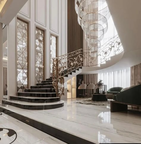 Luxurious Staircase, درابزين السلم, Luxury Stairs, Staircase Interior Design, Luxury Staircase, Staircase Design Modern, Stairs Design Modern, Home Stairs Design, Marble Flooring