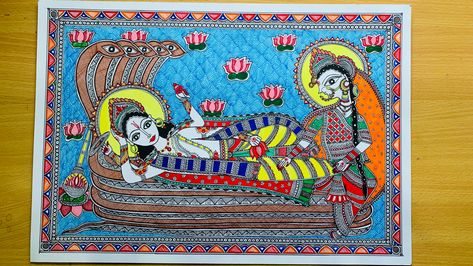 Madhubani Paintings Peacock, Lord Kuber, Blouse Painting, Mouth Mask Design, Vishnu Ji, Mithila Art, Laxmi Narayan, Mithila Painting, Madhubani Paintings