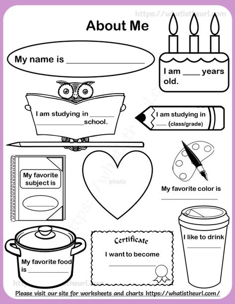 Self Introduction Worksheet, Classroom First Day, High School First Day, Activities For 1st Graders, Worksheets High School, About Me Printable, Self Introduction, All About Me Printable, All About Me Worksheet