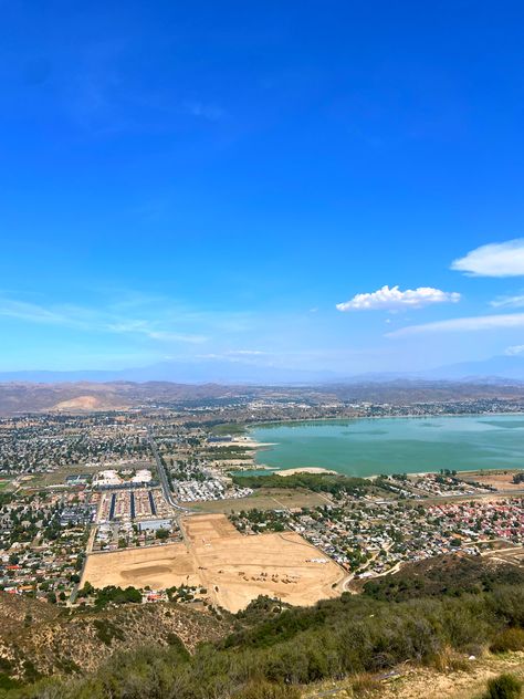 Birds eye view of Lake Elsinore California, above the town and lake Lake Elsinore California, Traveling Beach, Aesthetic California, Aesthetic Lake, California Aesthetic, Lake Elsinore, Photography Beach, California Photography, Aesthetic Beach