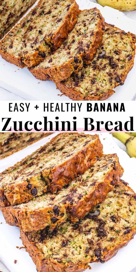 Banana Zuchini Baking Recipes, Zucchini Banana Bread Recipes, Banana Zucchini Bread, Vegan Zucchini Bread, Banana Zucchini, Zucchini Recipes Dessert, Vegan Breads, Zucchini Bread Healthy, Bread Banana