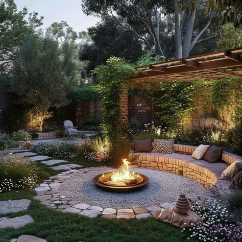 Turn your backyard into a cozy gathering spot with these captivating Backyard Fire Pit Ideas for landscaping. A fire pit creates a warm and inviting ambiance, perfect for relaxing evenings with family and friends. Explore various designs, from sleek and modern to rustic and natural, to find one that complements your outdoor aesthetic. Enhance the area around your fire pit with comfortable seating, ambient lighting, and lush greenery to create a welcoming atmosphere. Whether you're roasting marshmallows, sharing stories, or simply enjoying the crackling flames, a fire pit adds charm and comfort to your backyard landscape. Backyard Fire Pit Ideas, Outdoor Fire Pit Seating, Outdoor Fire Pit Area, Fire Area, Cozy Gathering, Backyard Fire Pit, Fire Pit Ideas, Family Backyard, Fire Pit Landscaping