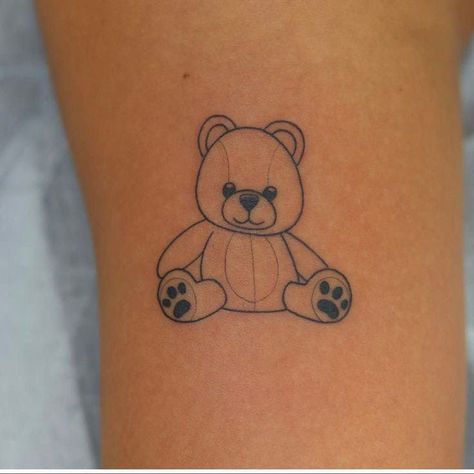 Care Bear Tattoo Outline, Small Teddy Bear Tattoo, Teddy Bear Tattoo Small Simple, Cute Teddy Bear Tattoo, Teddy Bear Tattoo Designs, Teddy Tattoo, Tattoos Simplistic, Teddy Bear Tattoo, Emoji Tattoo