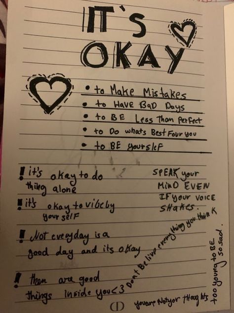 it's okay Journal Inspiration Writing, Bullet Journal Mood Tracker Ideas, Bulletin Journal Ideas, Self Care Bullet Journal, Vie Motivation, Writing Therapy, Creative Life Quotes, Diary Ideas, Journal Writing Prompts