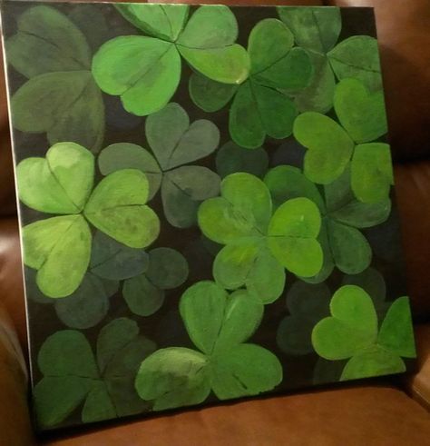 Four Leaf Clover Painting Canvases, 4 Leaf Clover Painting, Clover Painting Acrylic, Clovers Drawing, Four Leaf Clover Painting, Shamrock Painting, Clover Drawing, Irish Flowers, Therapeutic Art Activities