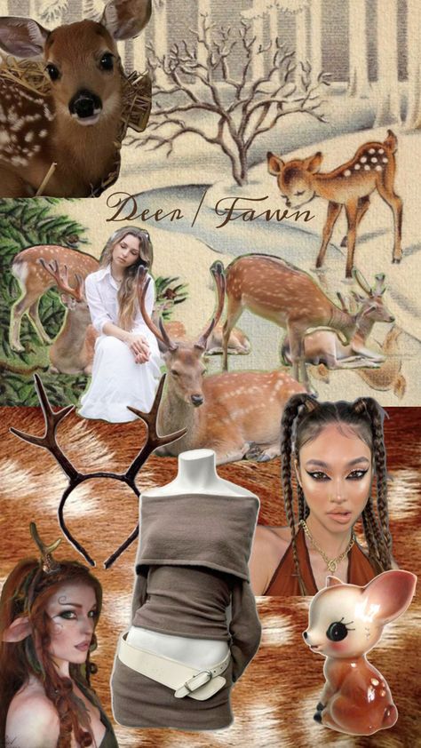 pulled some inspo for a potential halloween costume idea Zombie Deer Costume, Deer Custom Halloween, Deer Costume Aesthetic, Deer Outfit Halloween, Deer Halloween Costumes Women, Gazelle Costume, Dear Halloween Costume, Bambi Halloween Costume, Deer Costume Diy