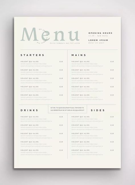 French Menu Card, A4 Menu Design, French Restaurant Menu Design, Clean Menu Design, Chic Menu Design, High End Menu Design, Minimalistic Menu Design, Simple Menu Design Layout, Italian Restaurant Menu Design