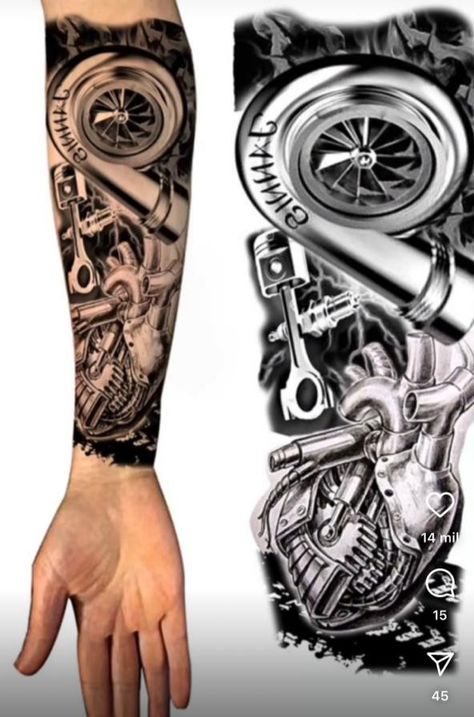 Car Part Tattoo Design, Auto Mechanic Tattoo For Men, Mechanical Tattoos For Men, Engine Tattoo Mechanical, Diesel Mechanic Tattoo, Car Themed Tattoos, Car Mechanic Tattoo, Car Tattoo Ideas For Men, Diesel Mechanics Tattoo