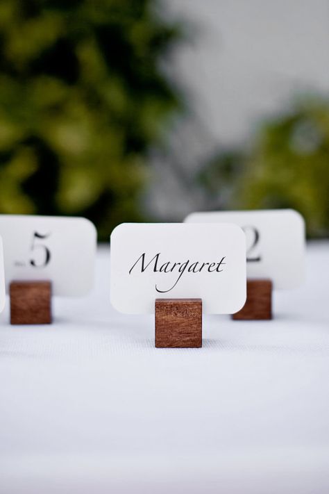 blocks Wooden Place Card Holders, Just Married Banner, Place Card Holders Wedding, Photo Presentation, Rustic Vintage Wedding, Party Table Settings, Name Card Holder, Personalized Thank You Cards, Event Signage