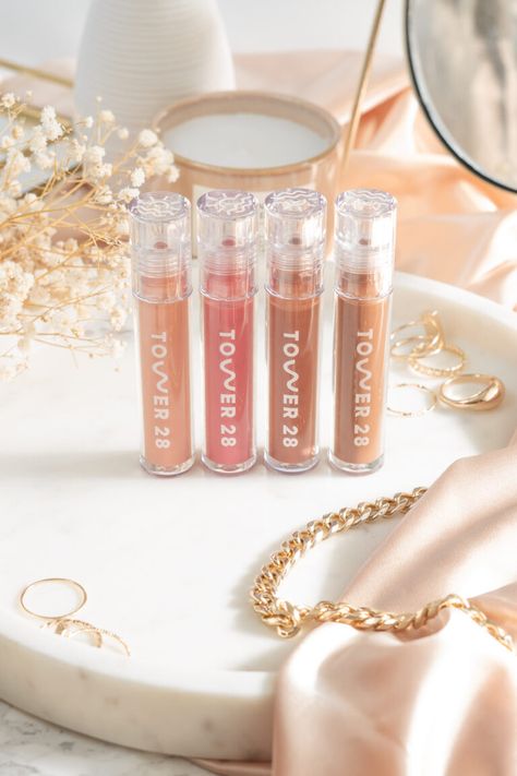 Tower 28 Lip Gloss, Lipgloss Swatches, Oil Lipstick, Nontoxic Beauty, Tower 28, Lip Jelly, Lip Gloss Balm, Best Lip Gloss, Lip Gloss Colors