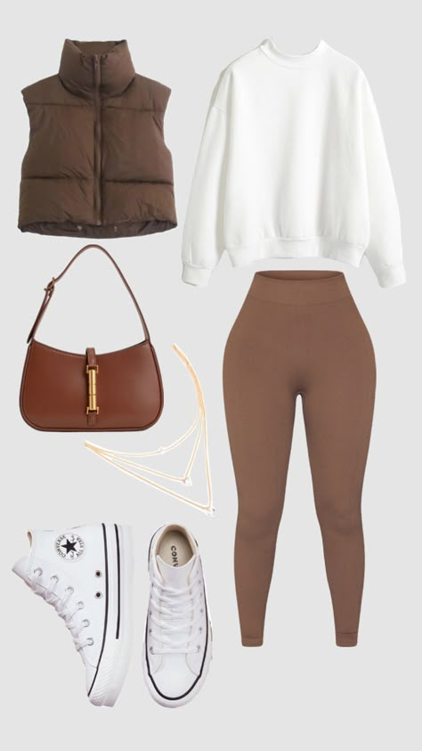 Brown Leggings And Gilet Outfit Stile Blair Waldorf, Adrette Outfits, Thanksgiving Outfit Ideas, Look Legging, Fest Outfits, Mode Turban, Smink Inspiration, Winter Fashion Outfits Casual, Day Outfits