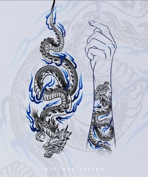 Water Dragon Tattoo, Japanese Dragon Tattoo Meaning, Japanese Water Tattoo, Japanese Forearm Tattoo, Blue Dragon Tattoo, Gotik Tattoo, Dragon Tattoo Arm, Dragon Tattoo Meaning, Dragon Tattoo Ideas