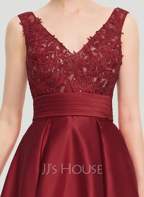 A-Line V-neck Asymmetrical Satin Evening Dress With Ruffle Sequins (017208790) - JJ's House Red Dress Ideas, Frock Models, Satin Evening Dress, Satin Prom Dresses, Gowns Dresses Elegant, Lace Dress Styles, Satin Evening Dresses, Gown Pattern, Fall Dress Outfit