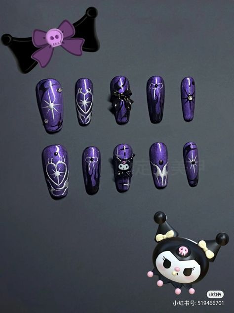 Kuromi And Hello Kitty Nails, Kuromi Christmas Nails, Kuromi Skull, Kuromi And Hello Kitty, Kuromi Core, Kuromi Nails, Kitty Nails, Skull Nails, Nail Store