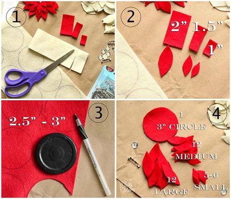 Felt Flower tutorial: How to make a Poinsettia Diy Felt Poinsettia, Christmas Skirts, Felt Poinsettia, Felt Flower Tutorial, Sewing Christmas, Felt Craft Projects, Florida Holiday, Felt Flowers Diy, Diy Wool