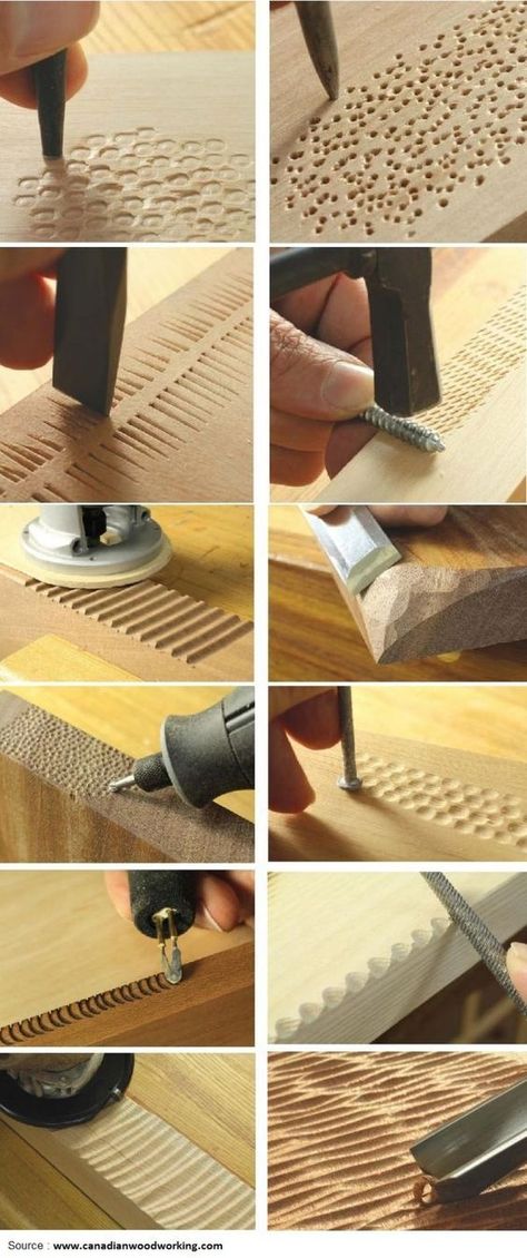 12 Ways To Add Texture With Tools You Already Have. Diy Holz, American Girls, Teds Woodworking, Woodworking Techniques, Woodworking Projects Diy, Wooden Table, Woodworking Tips, Dremel, Diy Wood Projects